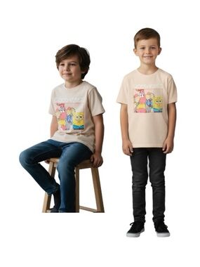 SpongeBob Squarepants Cream Tee with Multicolor Good Vibes Cartoon Panel